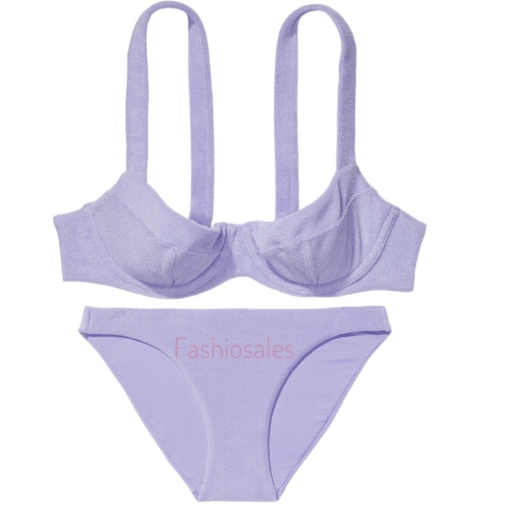 Victoria's Secret Terry Cloth underwire bikini top & bottom lavender purple - Picture 4 of 13